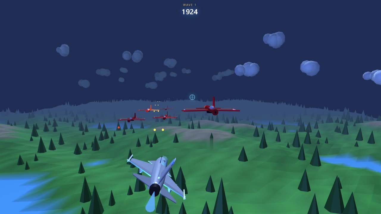 Sky Lords 3D gameplay: your jet and red enemy aircraft